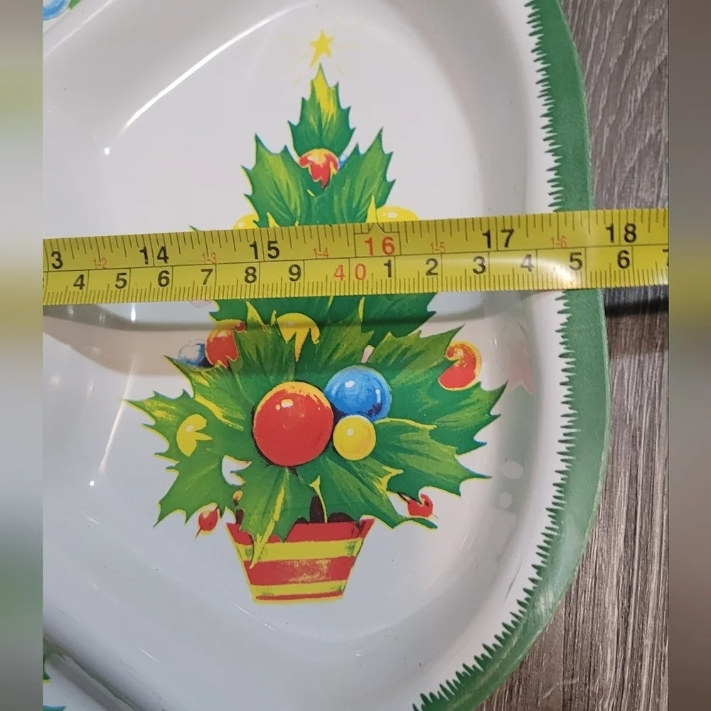 Vintage 1970's Plastic Christmas Divided Serving Trays Set Of 2